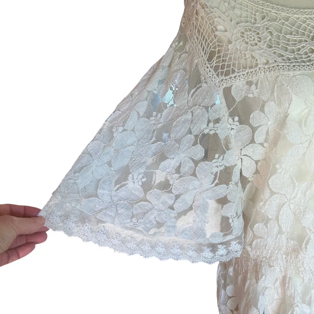 Endless Designs Lace Blouse Cotton Nylon XL Ivory Excellent Boho Cottagecore - Picture 4 of 10